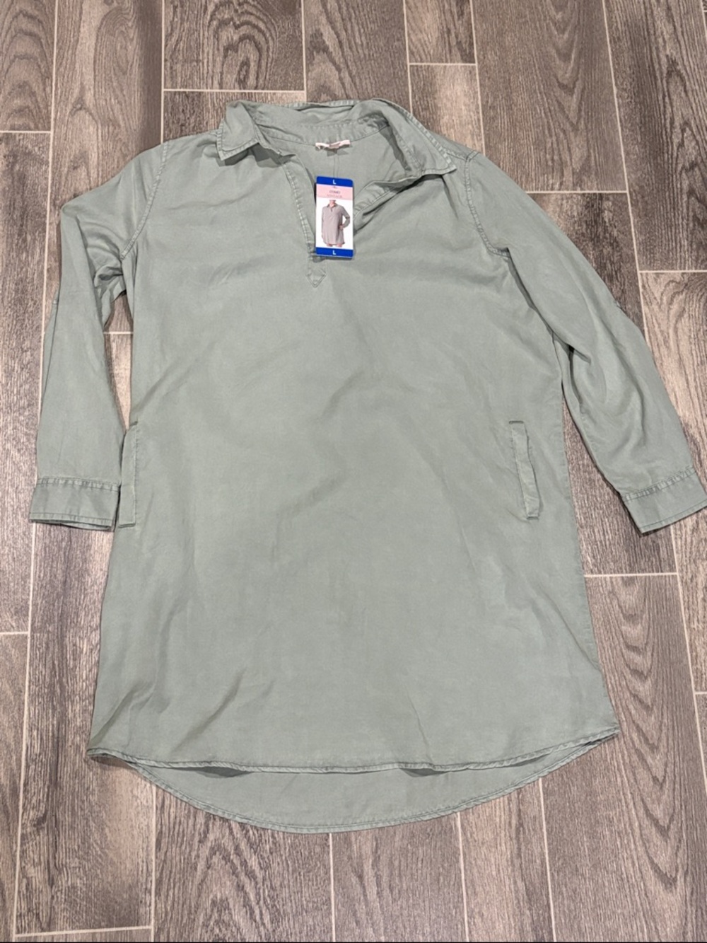 Como Vintage Light Sage Green Pullover Shirt Dress